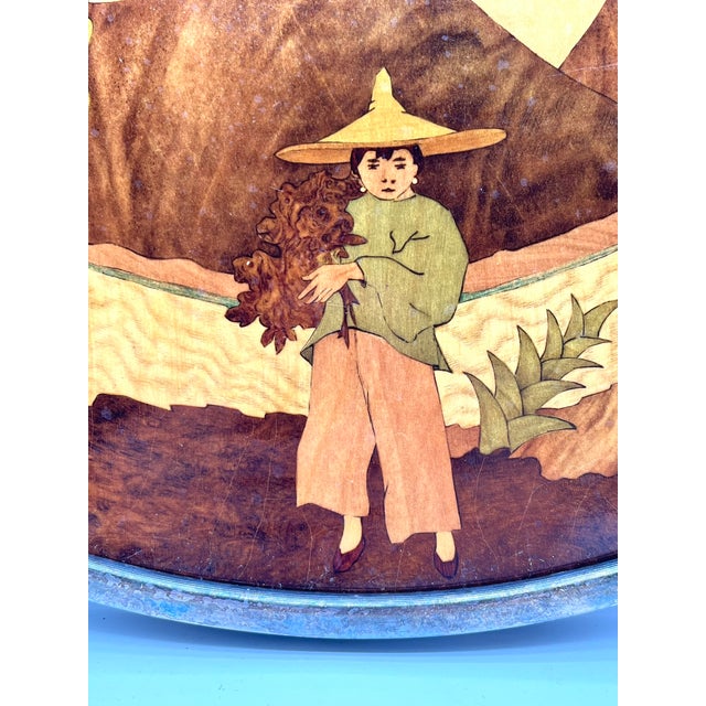 Asian Round Inlaid Turntable with Rural Scenes, 1960s For Sale - Image 11 of 14
