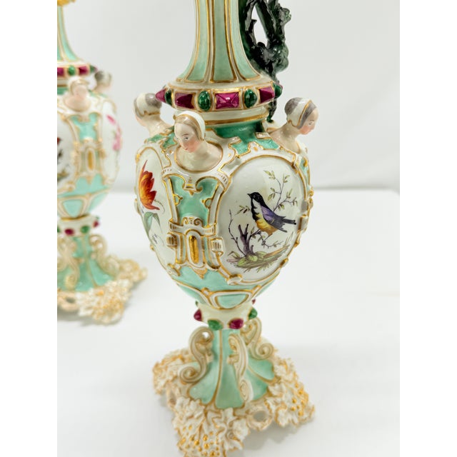 Pr. Finely Executed Ornithological & Neoclassical Decorated Meissen Ewers 19th C For Sale - Image 18 of 18