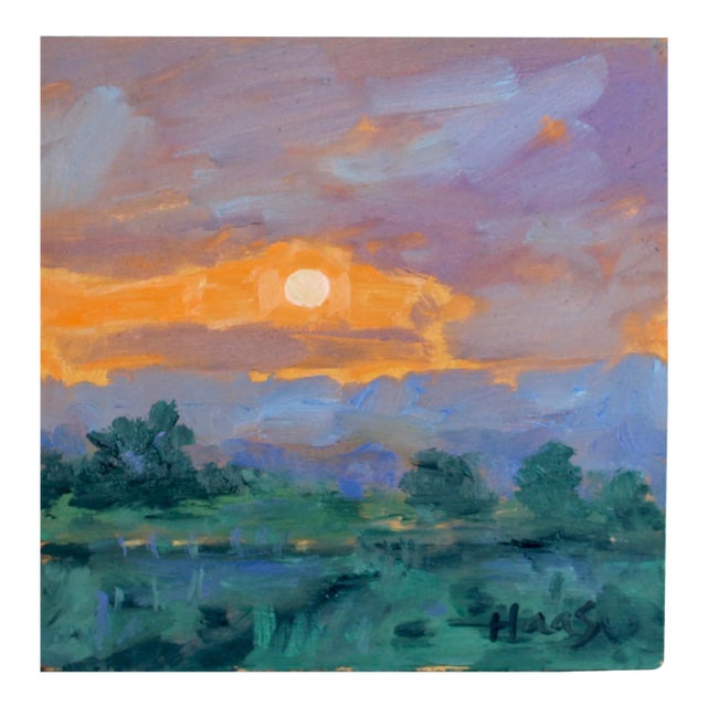 Contemporary Impressionist Style Oil Painting, Landscape Sunset Art For Sale