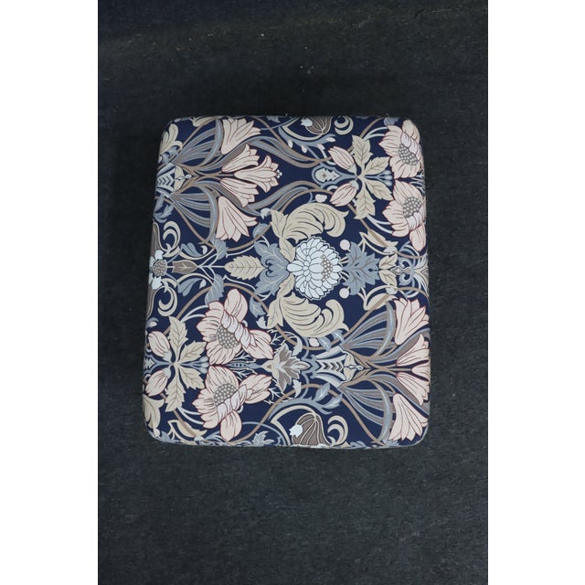 Split Reed Rattan Ottoman With William Morris Style Floral Upholstery For Sale - Image 4 of 5