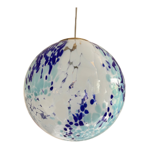 Contemporary White and Blue Spots Sphere Pendant Light in Murano Glass