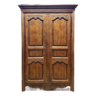 Late 20th Century Solid Oak Carved French Country Armoire For Sale