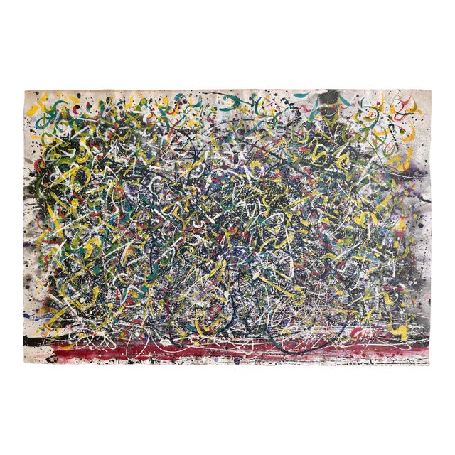 Mid-Century Modern Abstract Expressionist Mixed Media Painting For Sale