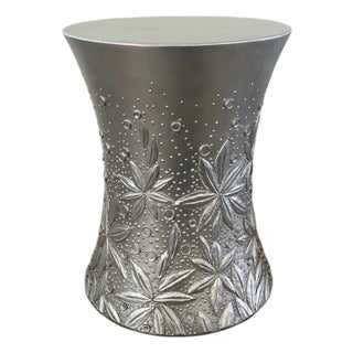 Baker Furniture Art Deco Silver Leaf Side Drum Drink Table by Thomas Pheasant For Sale