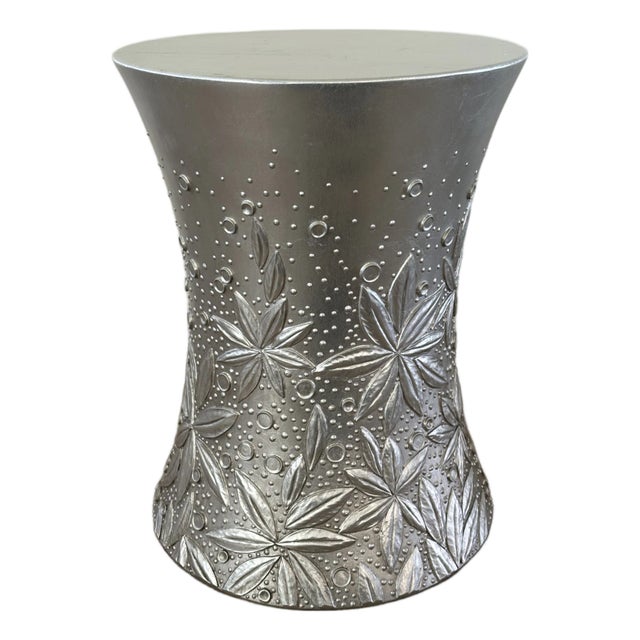 Baker Furniture Art Deco Silver Leaf Side Drum Drink Table by Thomas Pheasant For Sale