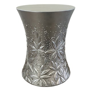 Baker Furniture Round Silver Leaf Petal Side Drum Drink Table by Thomas Pheasant For Sale