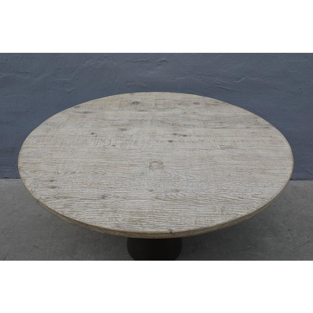 Farmhouse Reclaimed Pine Top on an Aged Iron Cone Shaped Base For Sale - Image 3 of 3