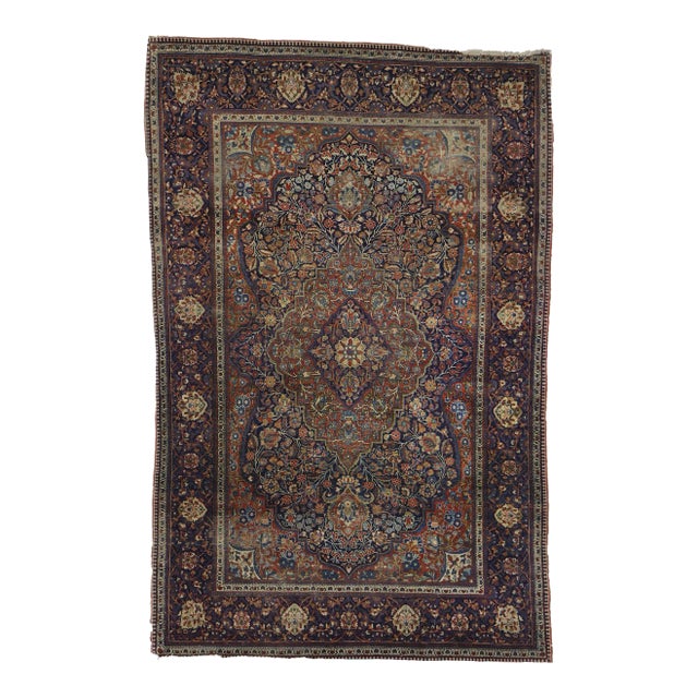 Antique Persian Kashan Ateshoglou Rug - 04'03 X 06'06 For Sale