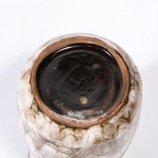 Mid-Century Modernist White and Earth Toned Ceramic Vase with Spiral Motif For Sale - Image 10 of 12