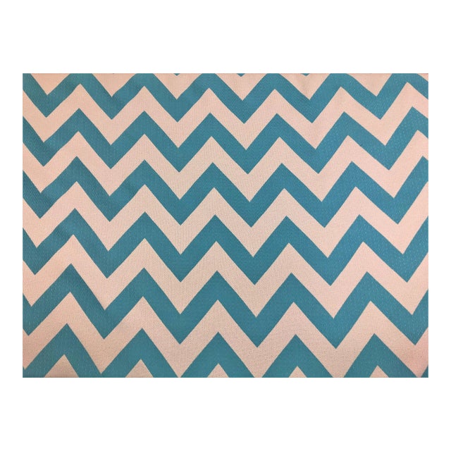 d.v. Kap Chevron Chic Turquoise Blue Off White Geometric Upholstery Fabric For Sale