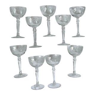 Mid-Century Modern Fostoria Liquor Cocktail Glasses Holly Pattern Set of 6 Stem 6030 For Sale