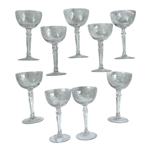 Vintage Fostoria Stem #6030 Holly Pattern Cut Crystal Champagne Coupes – Set of 6