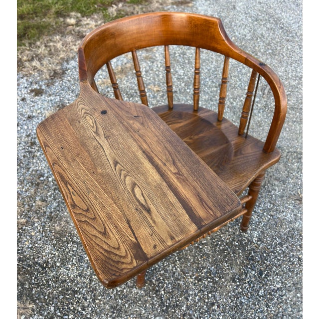 Wood Rare Vintage Writing Arm Barrel Back Firehouse Windsor For Sale - Image 7 of 11