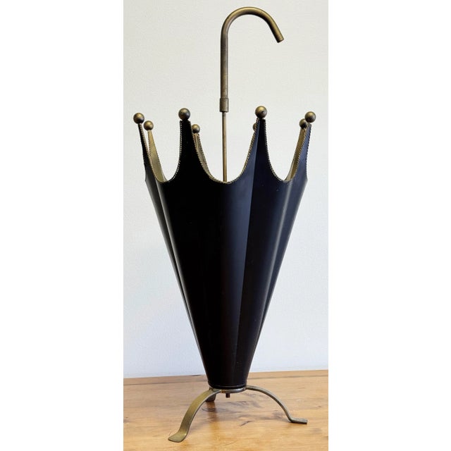 Metal Vintage Metal Black and Gold Umbrella Motif Umbrella Stand For Sale - Image 7 of 10