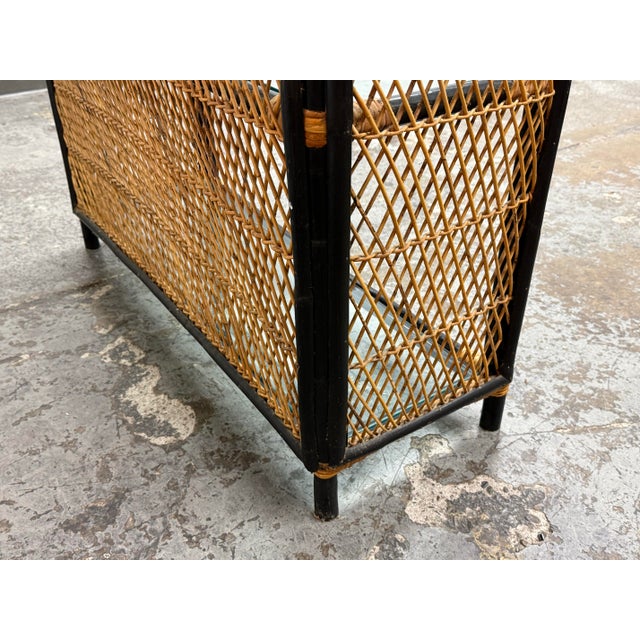 Black Wicker, Glass + Black Bamboo Étagère, Mid 20th Century For Sale - Image 8 of 12