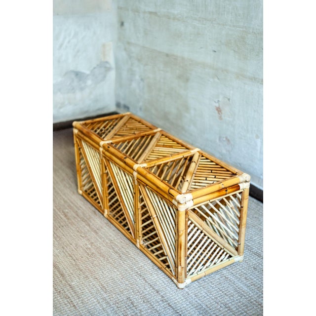 Bamboo Storage Bench with Geometric Cane Patterns For Sale - Image 3 of 12