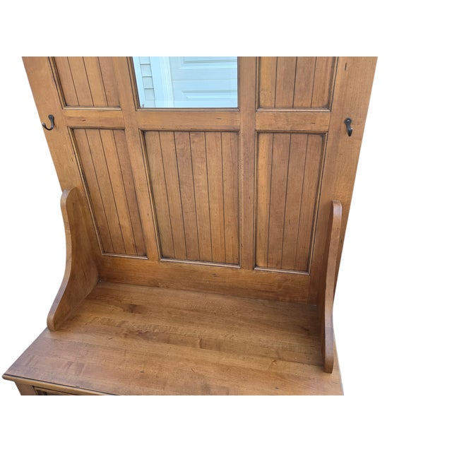 1990s Ethan Allen Logan Hall Tree Seat New Country Bench Coat Rack Trunk Mirror For Sale - Image 9 of 18