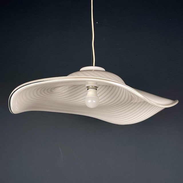 White White Swirl Murano Glass Pendant Lamp, Italy, 1970s For Sale - Image 8 of 15