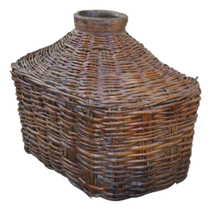 Large Antique Chinese Woven Willow Oil Container Storage Basket Vessel