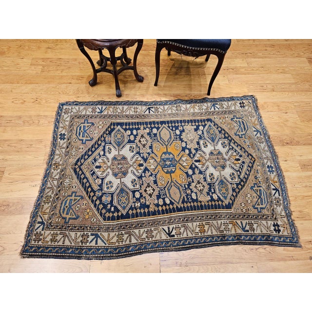 Textile Antique Caucasian Shirvan Area Rug, Hand-Woven Wool, Medallion Design, 3' x 5' For Sale - Image 7 of 18