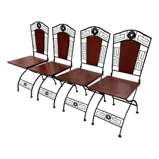 Unusual Vintage Chinoiserie Ming Style Folding Iron Campaign Chairs [4] For Sale
