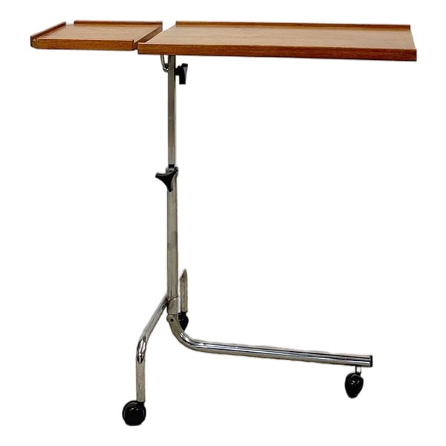 Danish Teak MCM Rolling Music Stand Adjustable Side Table 28"-37" Tall For Sale