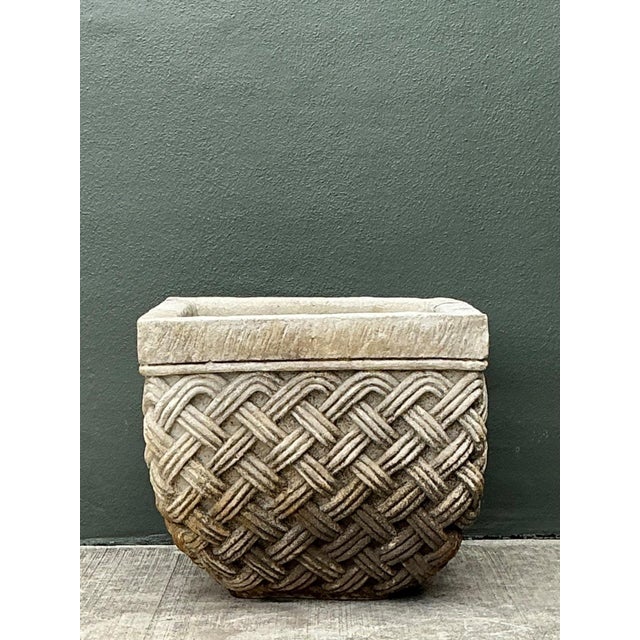 Vintage Basketweave Stone Planter For Sale - Image 15 of 15