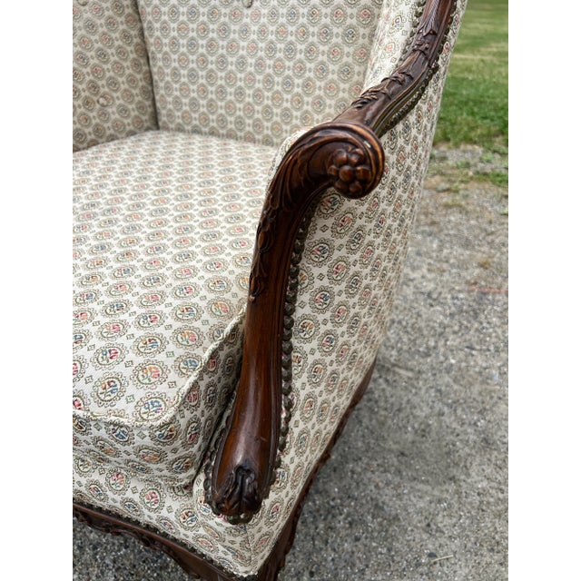 Wood Early 20th Century Carved Wingback Chair For Sale - Image 7 of 12