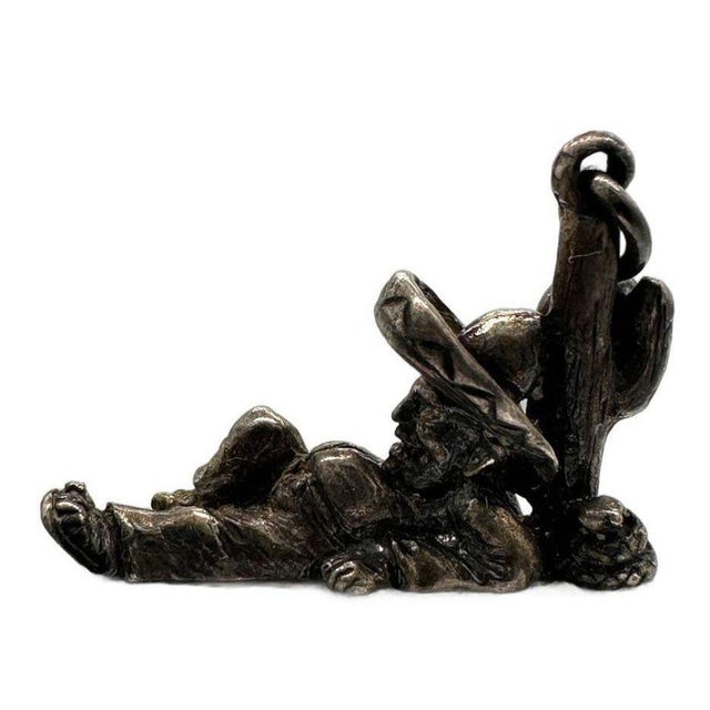 Mid-Century Modern Vintage Southwest Cowboy& Cactus Sterling Silver Charm W/ Turquoise Gem For Sale - Image 3 of 5