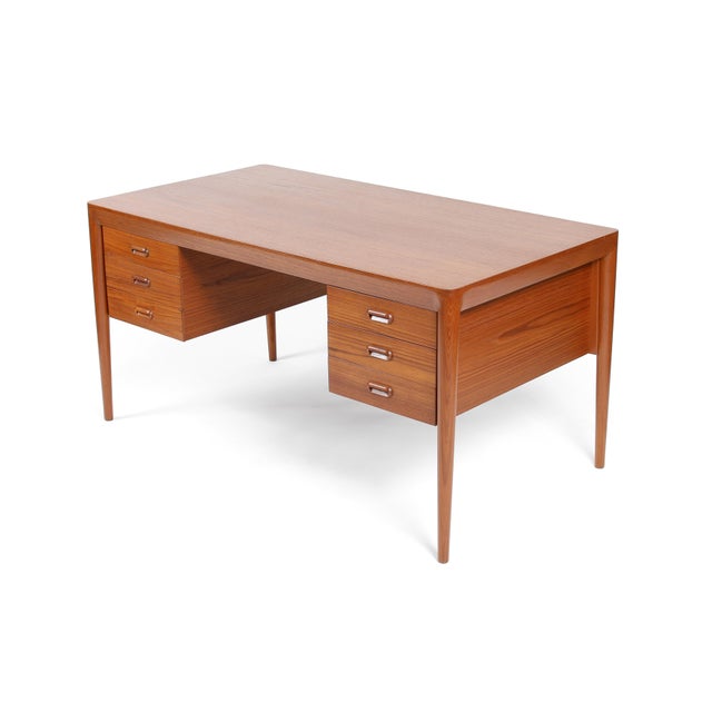 Vintage Danish teak desk with bar cabinet by Erik Riisager Hansen for Haslev Mobelsnedkeri, circa 1960s. Probably the most...