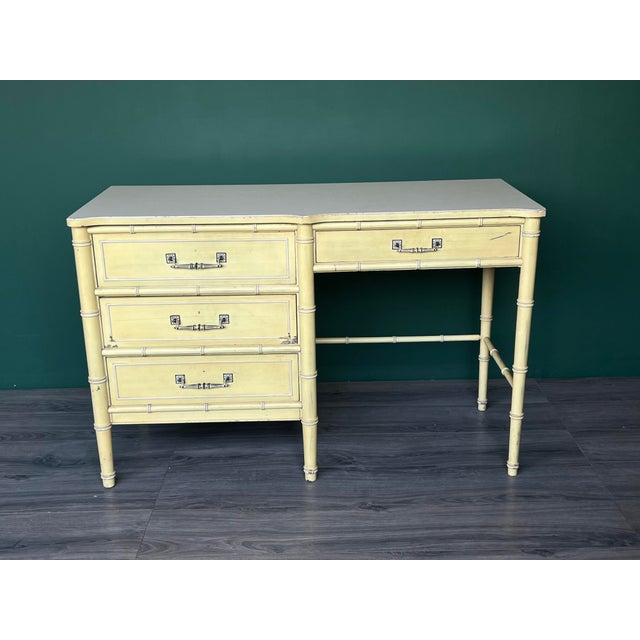 1970s 1970s Faux. Bamboo Canary Yellow Desk by Henry Links For Sale - Image 5 of 8