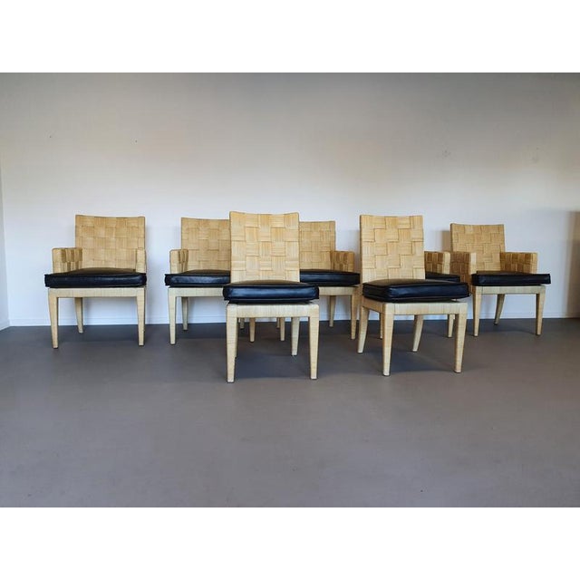 Donghia Block Island chairs 1990s with original leather seats. 5 x armrests, 2 x without by John Hutton. This piece has an...