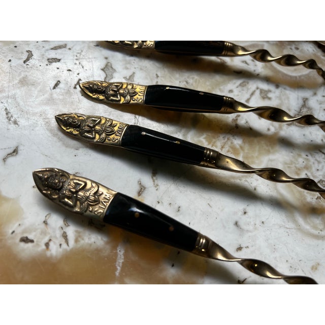 Gothic 1970s Gothic Brass Thai Set of Turned Spoons - Set of 6 For Sale - Image 3 of 9