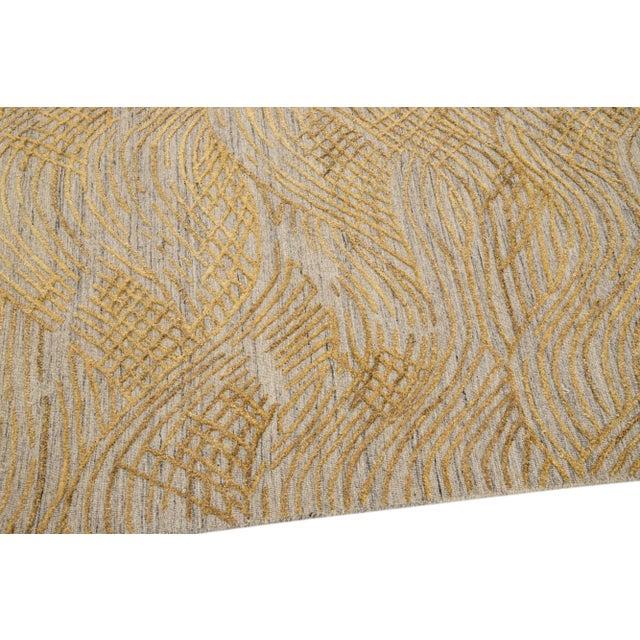 Contemporary Gold Texture Handmade Wool & Viscose Rug For Sale In New York - Image 6 of 8