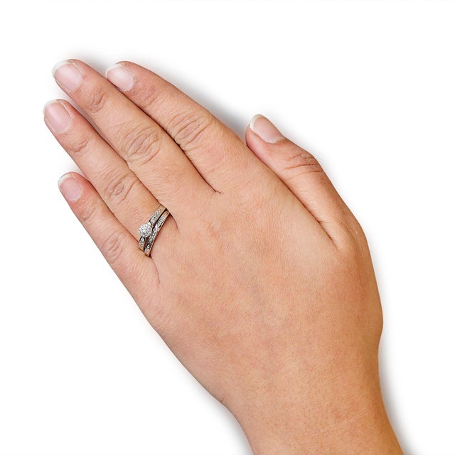Early 21st Century .925 Sterling Silver Diamond Accent Frame Twist Shank Bridal Set Ring and Band (I-J Color, I3 Clarity) - Size 9 For Sale - Image 5 of 6