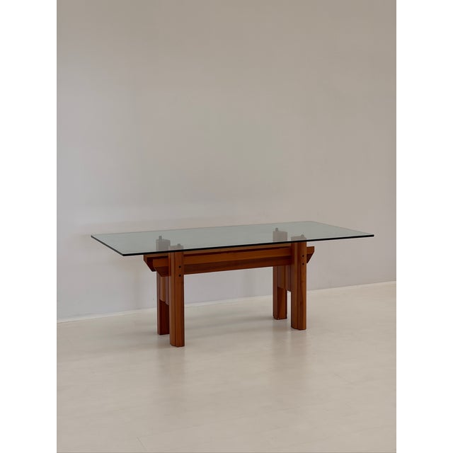 Wood Wooden Dining Table with Glass Top, 1970s For Sale - Image 7 of 16