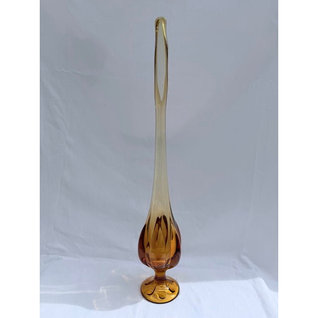 Mid-Century Modern Vintage Mid-Century Viking Epic Line Amber Six-Petal Art Glass Swung Vase For Sale - Image 3 of 9