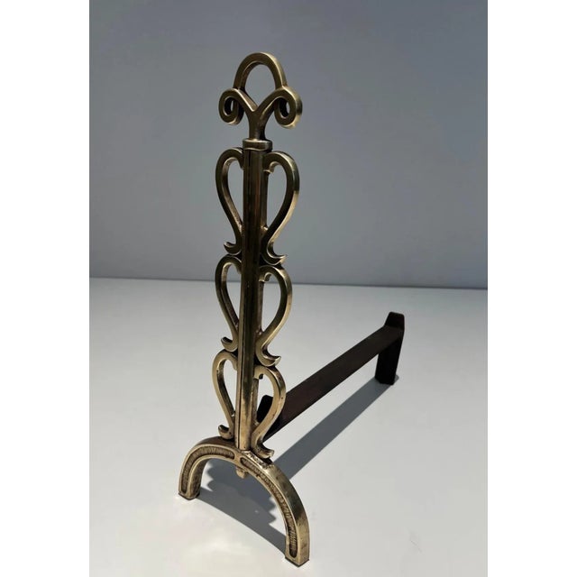Brass Andirons in the Style of Raymond Subes - A Pair For Sale - Image 10 of 13