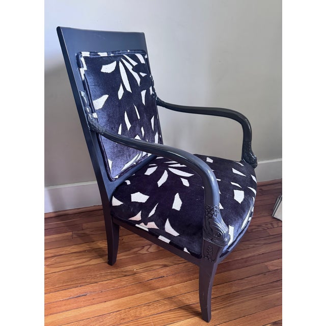 Wood Pair of Mid 20th Century Lacquered Neoclassical Dolphin Armchairs ~ New Upholstery For Sale - Image 7 of 17