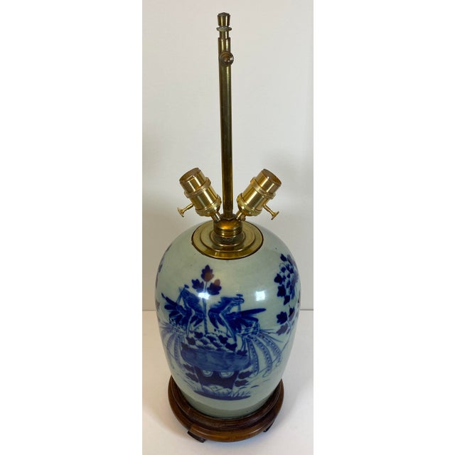 Late 19th Century Blue and White French Porcelain Table Lamp With White Shade For Sale - Image 10 of 14
