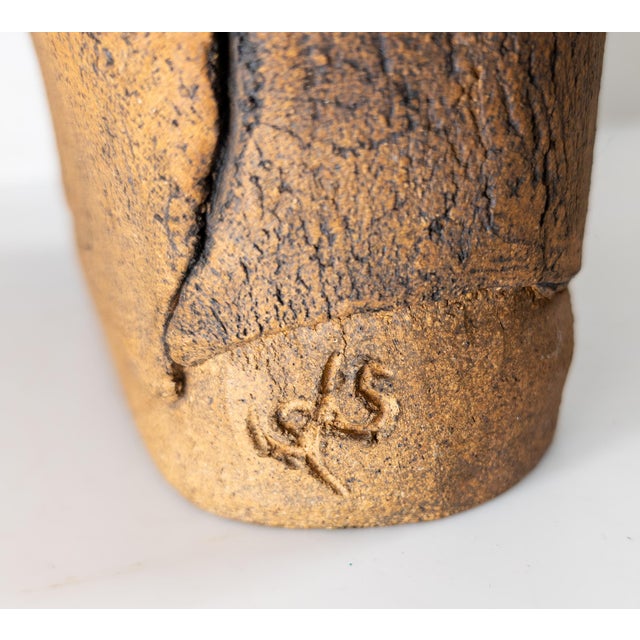 Mid-Century Modern Rustic Faux Bois Style Pottery Vase, Signed For Sale - Image 9 of 11