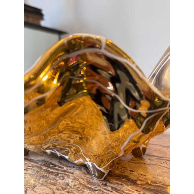 Ceramic Vintage Oversized Gold Ceramic Clam Ashtray For Sale - Image 7 of 7
