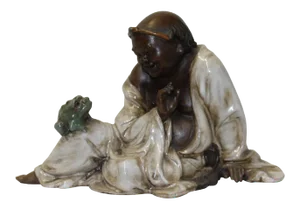 Chinese Oriental Ceramic Finish Ancient Old Man Toad Figure