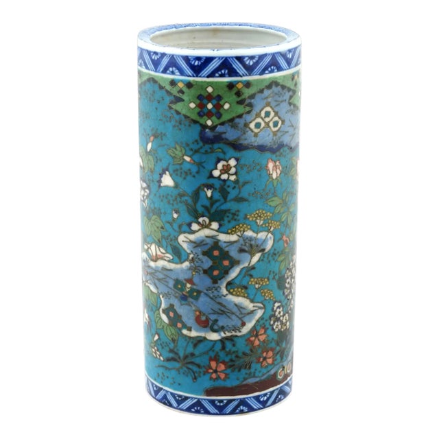 Antique Japanese Cloisonne Enamel on Porcelain Floral Vase For Sale