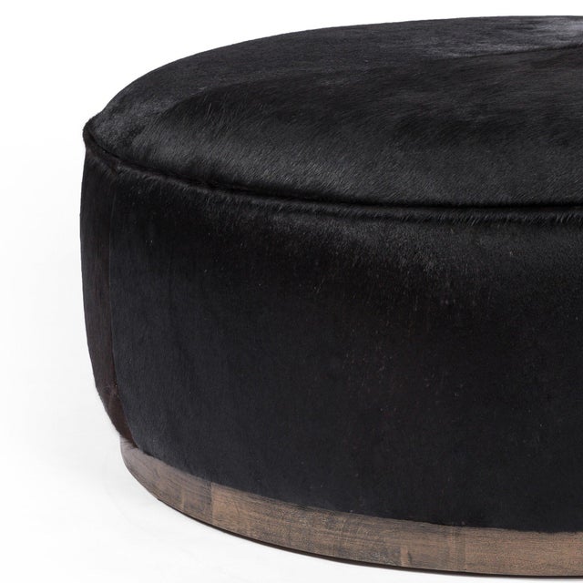 Four Hands Sinclair Large Round Ottoman - Dark Hair on Hide For Sale - Image 12 of 12