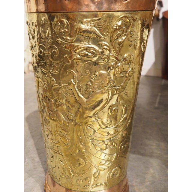 Antique French Brass and Copper Repousse Ceremonial Hotte, Late 1800s For Sale - Image 12 of 17