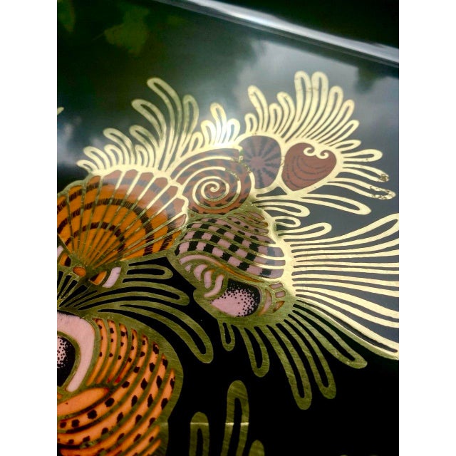 Mid 20th Century Vintage Couroc of Monterey Seashell & Brass Inlay Serving Tray, 18" For Sale - Image 5 of 11