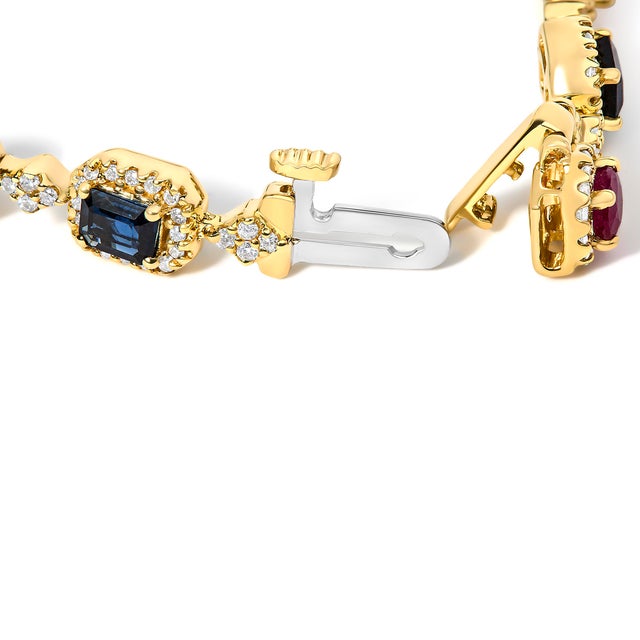 Embrace a spectrum of vivid elegance with this 14K yellow gold bracelet, elegantly crafted to enchant with a kaleidoscopic...