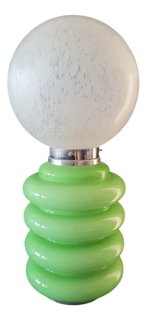 White and Green Table Lamp in Murano Glass and Chromed Metal, 1970s