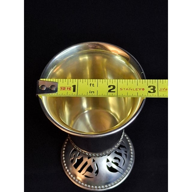 1990s Israeli Sterling Silver Kiddush Cup Cutout Hebrew Blessing Borei Pri Hagafen Netafim For Sale - Image 12 of 15